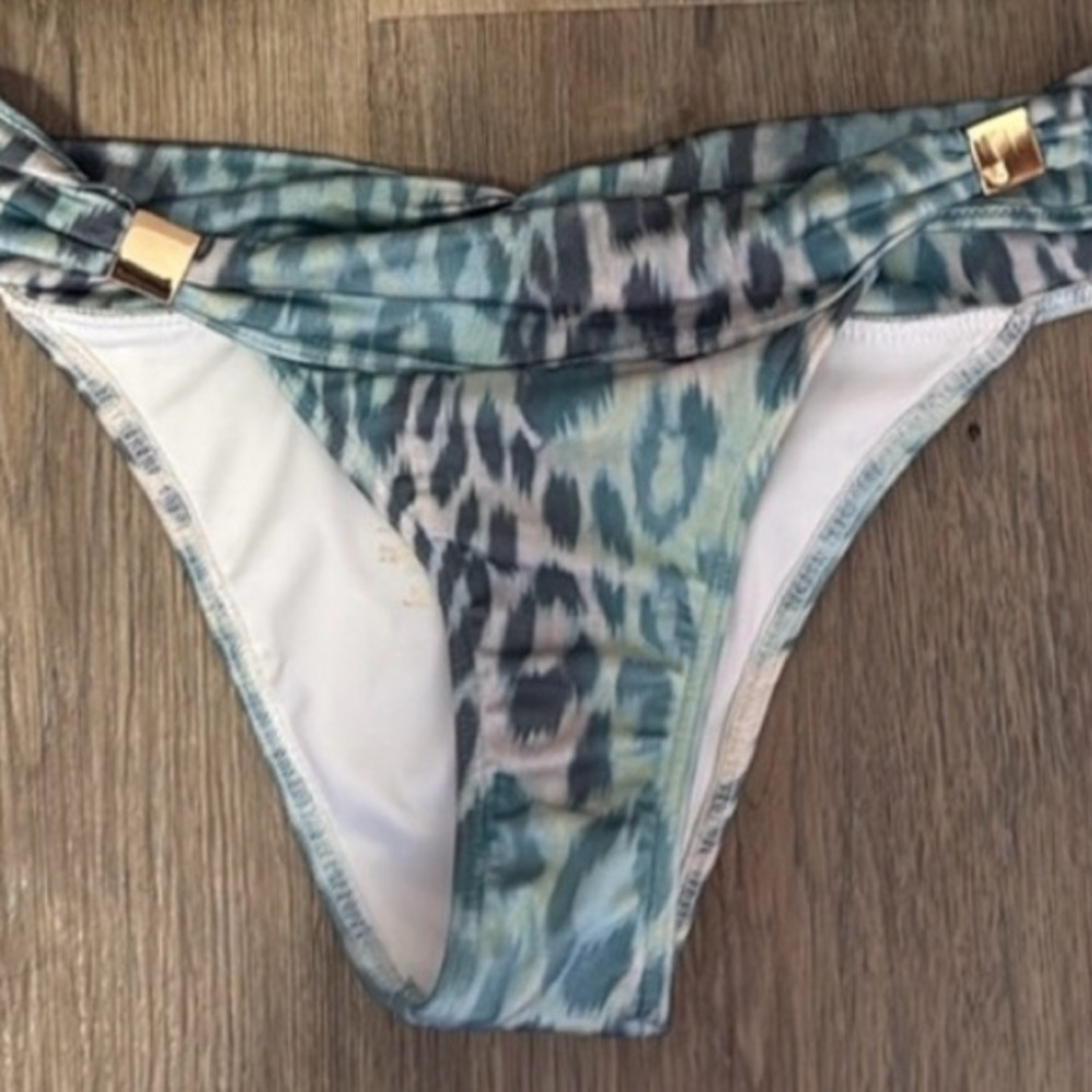 Victoria’s Secret Blue White Teal Green Leopard Bikini Bottom Swim Size S NWOT